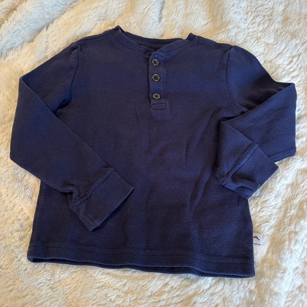 Tommy Bahama, Kids Navy Blue Long Sleeve Henley Shirt. Size 4